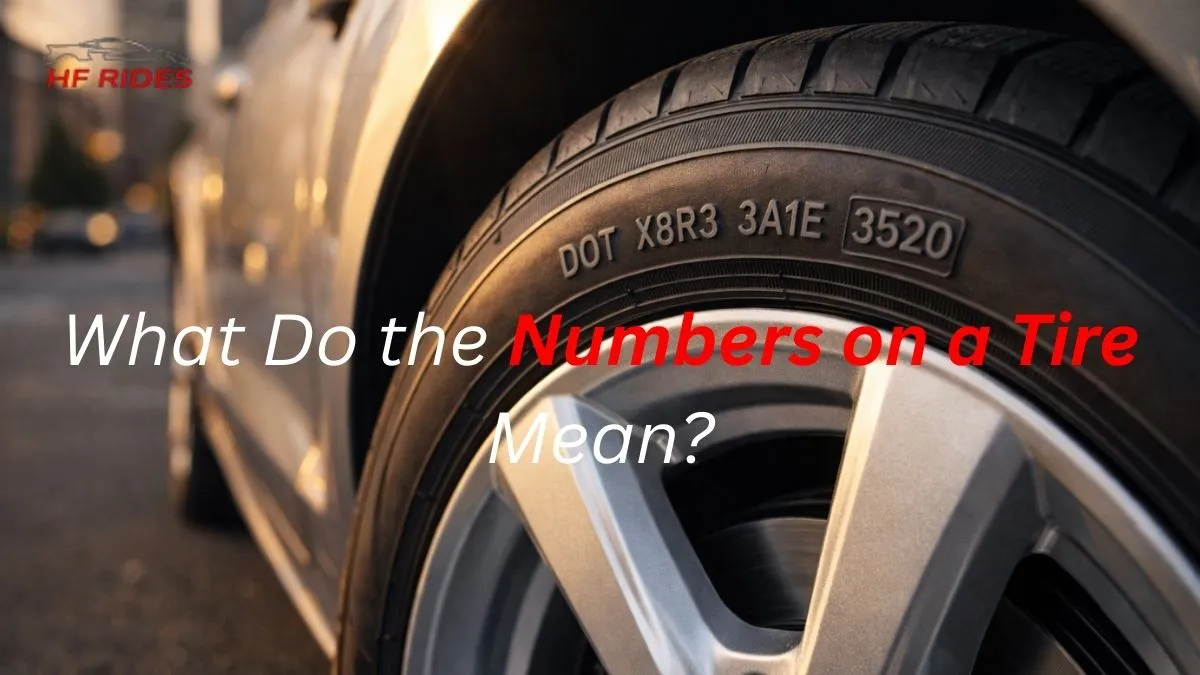 Diagram explaining the meaning of numbers on a tire, including size, load index, and speed rating.