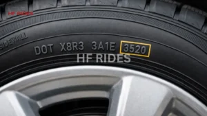 A close-up of a tire displaying the markings "DOT XR - S - 320" on its sidewall. - what do the numbers on a tire mean